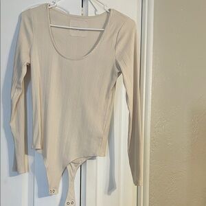 Aerie Beige Ribbed Long Sleeve Bodysuit
